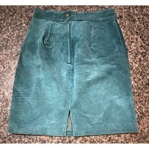 Idea Nuova Vintage Teal Green Suede Leather Pencil Skirt High Waist Size 9/10